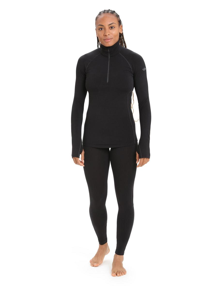 Base Layers Icebreaker BodyfitZone™ Merino 200 Zone Thermal Long Sleeve Half Zip Top Femme Noir | FR 1867KORI